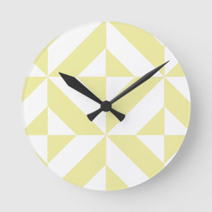 Pale Yellow Geometric Deco Cube Pattern Round Clock