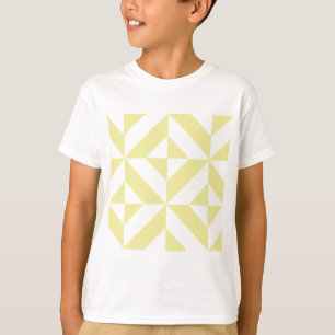 Pale Yellow Geometric Deco Cube Pattern T-Shirt
