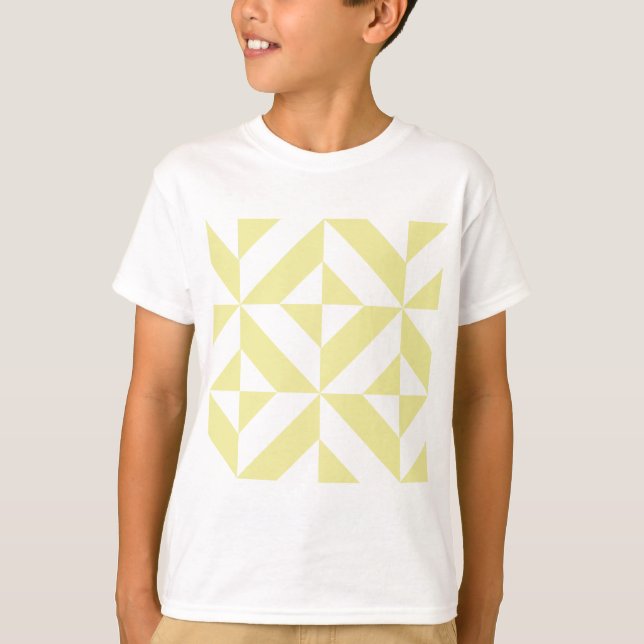 Pale Yellow Geometric Deco Cube Pattern T-Shirt (Front)