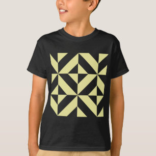 Pale Yellow Geometric Deco Cube Pattern T-Shirt