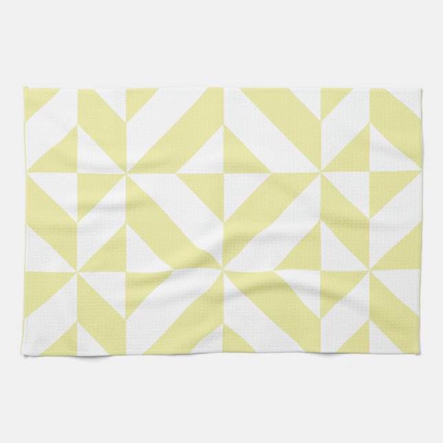 Pale Yellow Geometric Deco Cube Pattern Tea Towel (Horizontal)