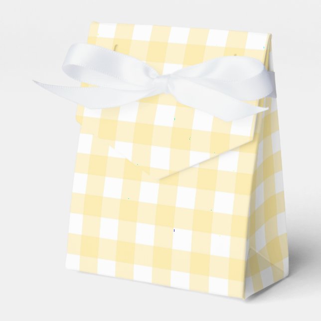 Pale Yellow Gingham Plaid Tent Party Favour Box (Front Side)