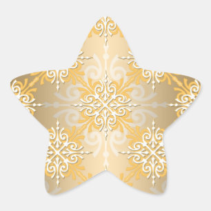 Pale Yellow Gold Damask Pattern Star Sticker