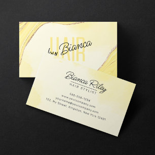 Pale Yellow Gold Glitter Agate Hair Stylist Salon Business Card