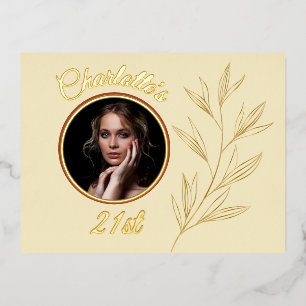 Pale Yellow & Graphic Gold Leaf Birthday Foil Invitation Postcard