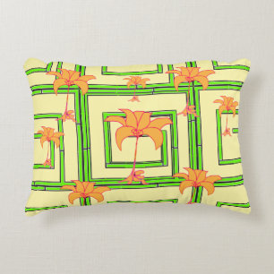 Pale Yellow Green Geo Floral  Decorative Cushion