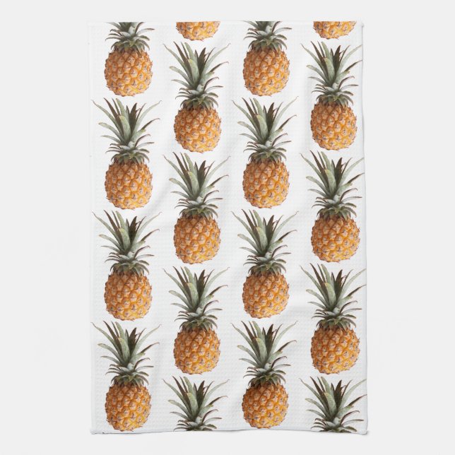 Pale Yellow Green Yummy Pineapple Pattern Tea Towel (Vertical)