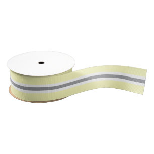 Pale Yellow Grey And White Striped   Grosgrain Ribbon