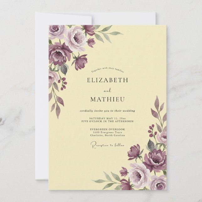 Pale Yellow Lavender Petal Wedding Invitation (Front)