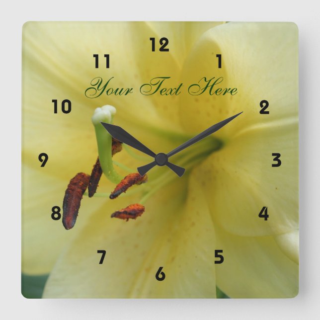 Pale Yellow Lily Flower Centre Nature Square Wall Clock (Front)