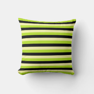 Pale Yellow, Lime Green and Black Stripes Cushion