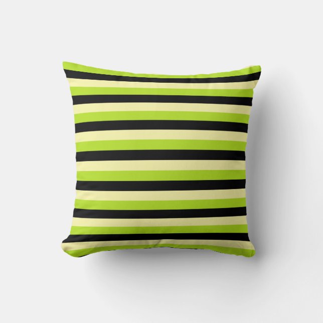 Pale Yellow, Lime Green and Black Stripes Cushion (Front)