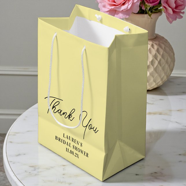 Pale Yellow Minimalist Bridal Shower Thank You Medium Gift Bag (Creator Uploaded)