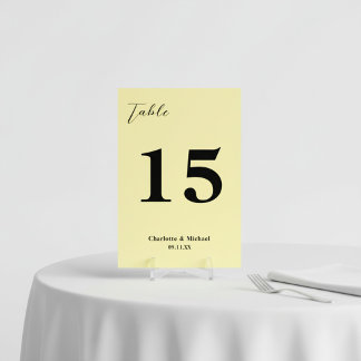 Pale Yellow Minimalist Wedding Table Number
