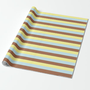 Pale Yellow, Pastel Blue and Brown Stripes Wrapping Paper