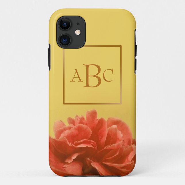 Pale Yellow Peach Floral Monogram Case-Mate iPhone Case (Back)