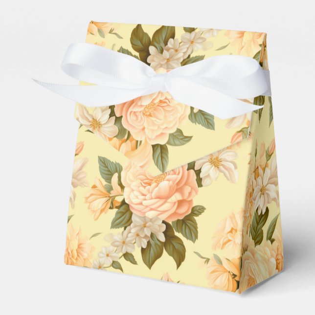 Pale yellow peach flowers favour box (Front Side)