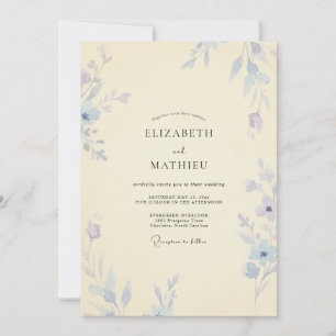 Pale Yellow Periwinkle Leaf Wedding Invitation
