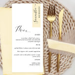 Pale Yellow Personalised with Guest Name Elegant Menu<br><div class="desc">Why spend in-place cards and menu cards when you can have an elegant All-in-one Menu personalised with each guest's name? Contemporary, simple, and elegant design with beautiful modern handwritten calligraphy. A stripe on the top right corner in a pale yellow tone with the guest's name in black. Back in the...</div>