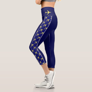 Pale Yellow Plane Aeroplane Aviation Fly Airways Capri Leggings