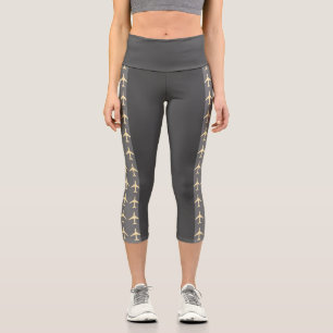 Pale Yellow Plane Aeroplane Aviation Fly Airways Capri Leggings