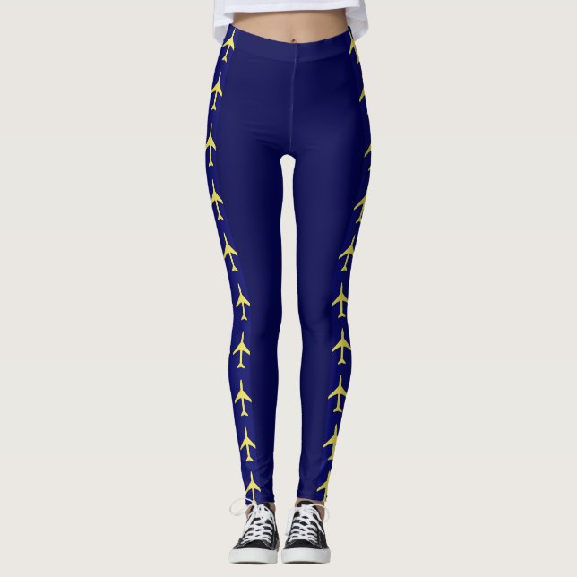 Pale Yellow Plane Aeroplane Aviation Fly Airways Leggings (Front)