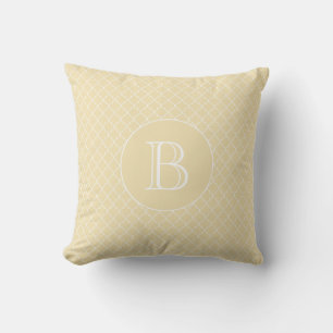 Pale Yellow Quatrefoil Pattern Custom Monogram Cushion