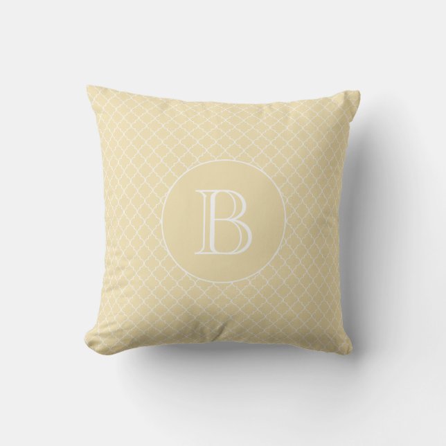 Pale Yellow Quatrefoil Pattern Custom Monogram Cushion (Front)
