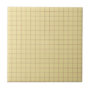 Pale Yellow & Red Chequered Retro Minimalist  Ceramic Tile