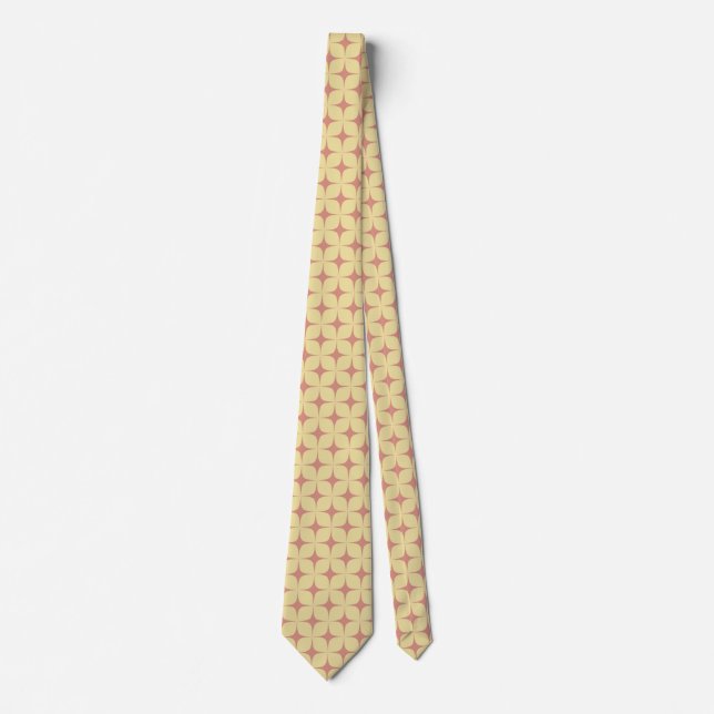 Pale Yellow Red Mid Century Modern Retro Geometric Tie (Front)