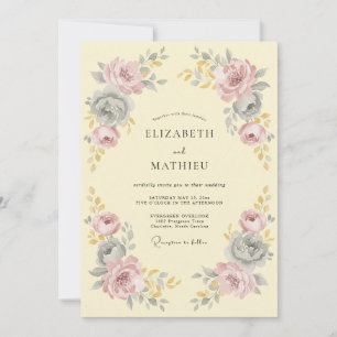 Pale Yellow Romantic Floral Wedding Invitation