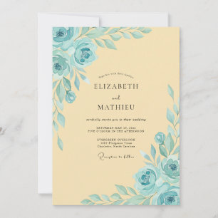 Pale Yellow Romantic Watercolor Rose Wedding Invitation