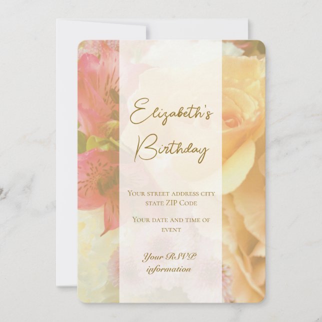 Pale Yellow Rose Birthday Invitation Card (Front)