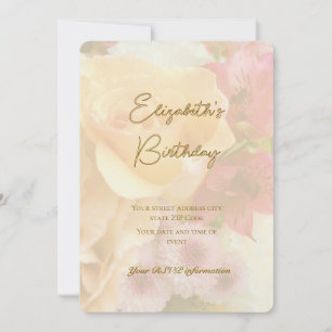 Pale Yellow Rose Birthday Invitation Card