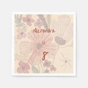 Pale Yellow & Rusty Red Watercolor Florals Napkin