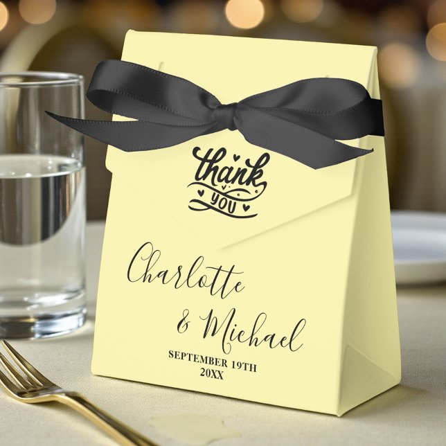 Pale Yellow Script Minimalist Wedding Favour Box (Creator Uploaded)