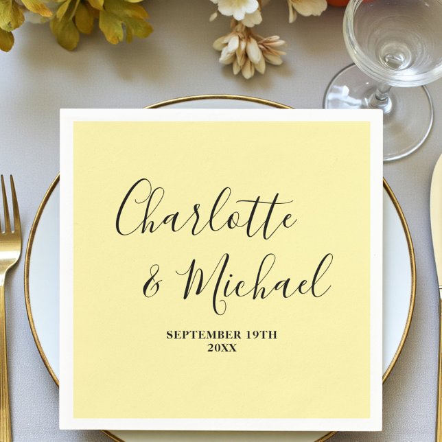 Pale Yellow Script Minimalist Wedding Napkin (Creator Uploaded)