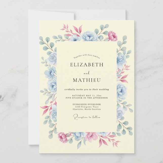 Pale Yellow Serene Botanical Wedding Invitation (Front)