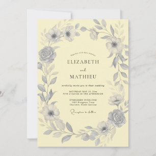Pale Yellow Slate Wreath Wedding Invitation