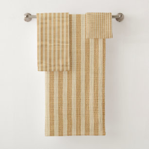 Pale Yellow Stripes Threaded Fabric Pattern Bath Towel Set