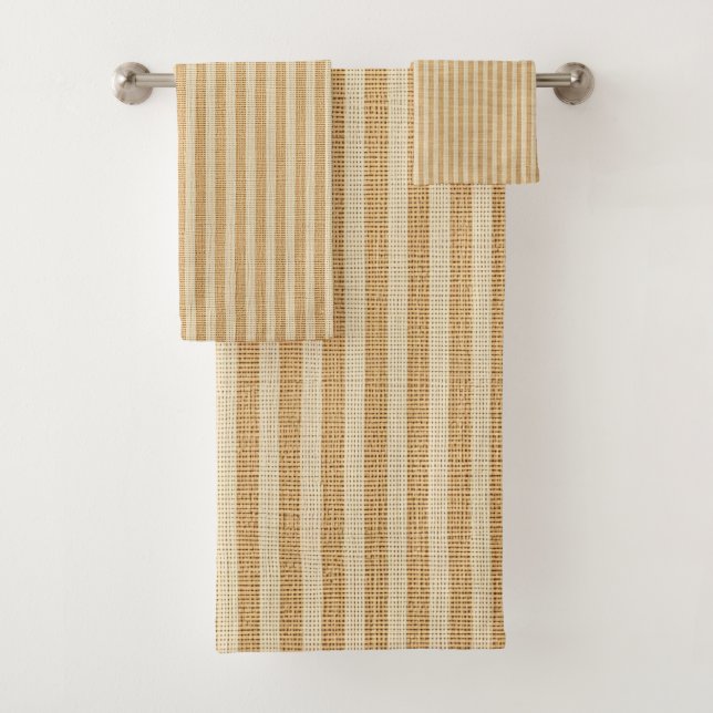 Pale Yellow Stripes Threaded Fabric Pattern Bath Towel Set (Insitu)