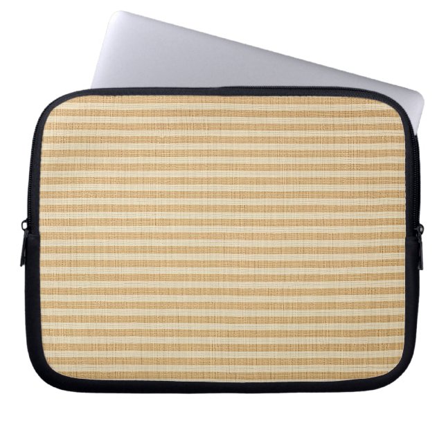 Pale Yellow Stripes Threaded Fabric Pattern Laptop Sleeve (Front)