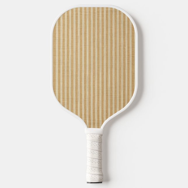 Pale Yellow Stripes Threaded Fabric Pattern Pickleball Paddle (Front)