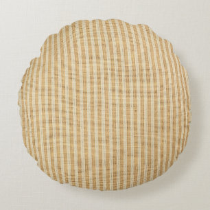 Pale Yellow Stripes Threaded Fabric Pattern Round Cushion
