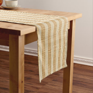 Pale Yellow Stripes Threaded Fabric Pattern Short Table Runner