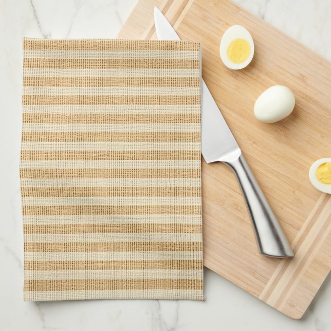 Pale Yellow Stripes Threaded Fabric Pattern Tea Towel (Quarter Fold)