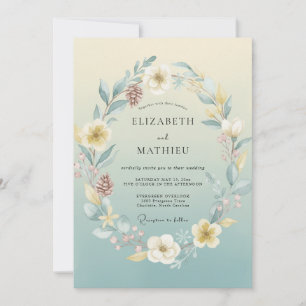Pale Yellow Teal Blossom Wedding Invitation