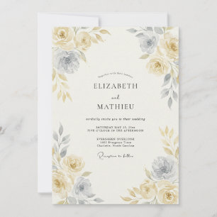 Pale Yellow Timeless Watercolor Wedding Invitation