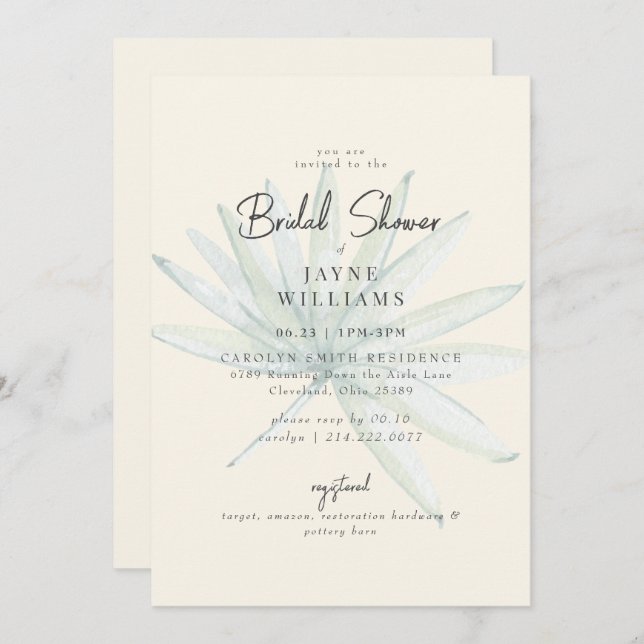 Pale Yellow Tropical Frond Bridal Shower  Invitation (Front/Back)