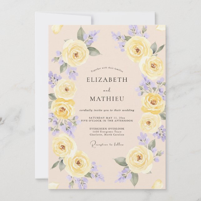 Pale Yellow Whimsical Spring Wedding Invitation (Front)